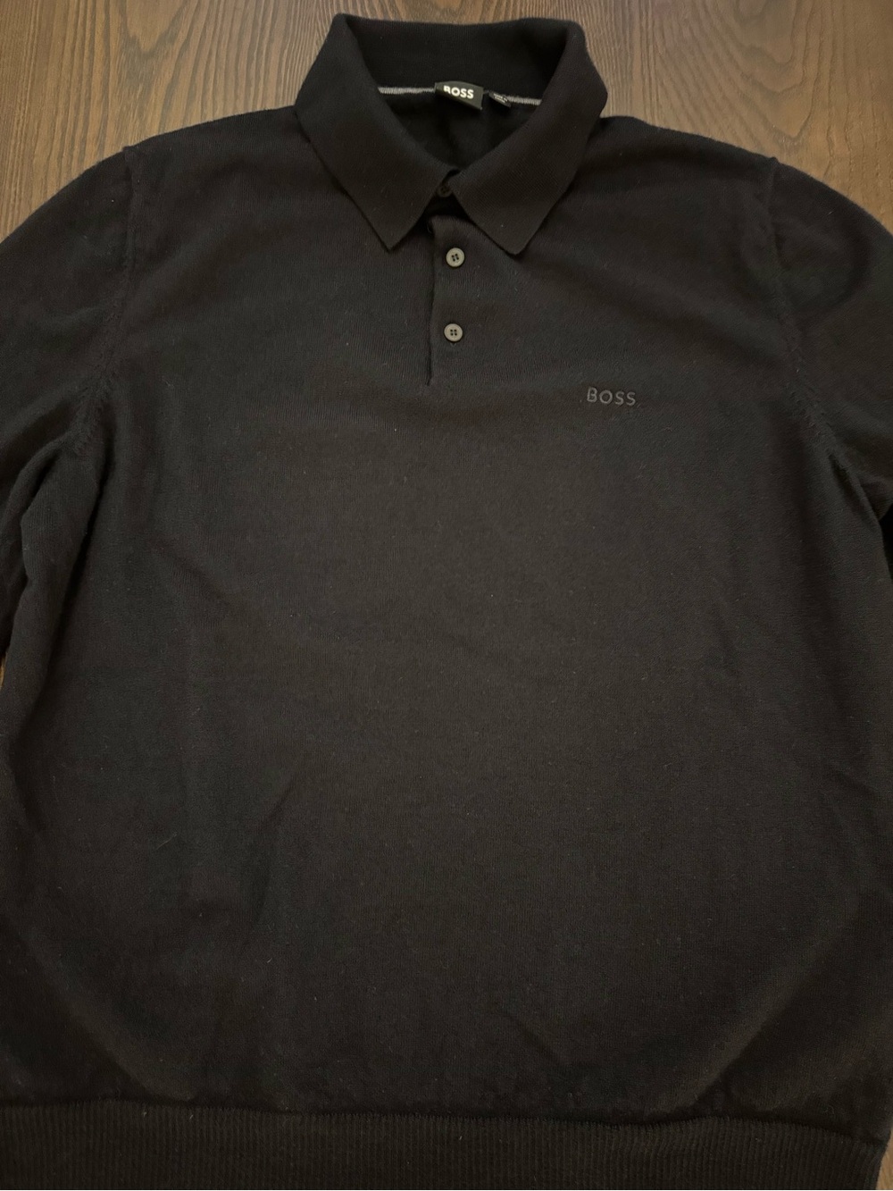 BOSS Hugo Boss 100% Virgin Wool Long Sleeve Polo Black Men’s XL